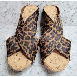 Montego Bay Club 6.5  Cork Wedge Sandals Leopard Print Brown Black 2" Heel‎